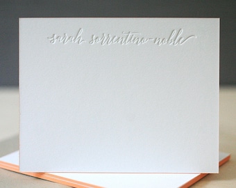 Personalized Letterpress Notecards - Signature Custom Stationery, Personalized Thank You Notes with Edge Painting