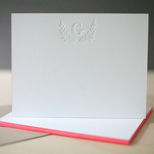 Letterpress Edge Painted Notecards - Laurel Monogram Custom Stationery, Personalized Stationery, Letterpress Notes