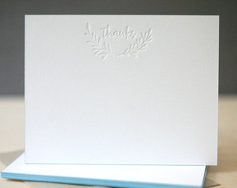 Letterpress Notecards, Stationery - Wreath Thanks Notes, Letterpress Stationery with Edge Painting