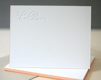 Letterpress Edge Painted Notecards - Hello Notes, Letterpress Stationery, Handwriting Style Thank You Notes