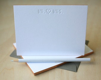 Letterpress Edge Painted Stationery - Mr. & Mrs. Notes - Letterpress Notecards