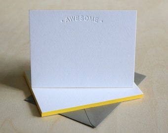 Letterpress Stationery with Edge Painting - Awesome Thank You Notes, Letterpress Notes, Modern Stationery with Blind Impression