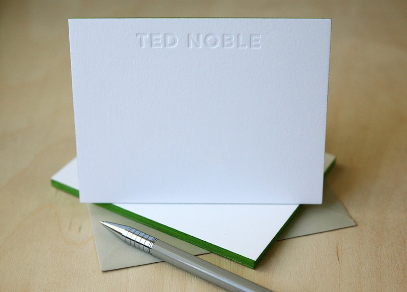 Letterpress Edge Painted Notecards Theodore Custom Stationery image 1