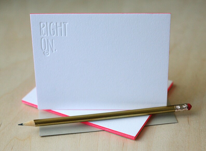 Letterpress Edge Painted Stationery Right On Notes image 1