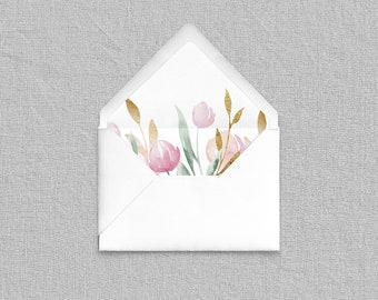 Tulip Garden Envelope Liners - Add-On for Custom Stationery, Spring Floral Envelope Liners