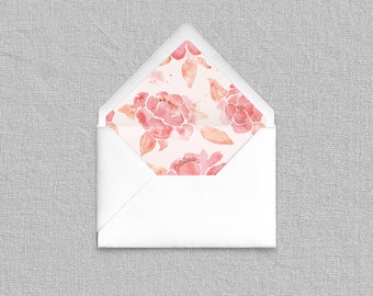 Rose Splash Envelope Liners - Add-On for Custom Stationery, Modern Floral Watercolor Envelope Liners