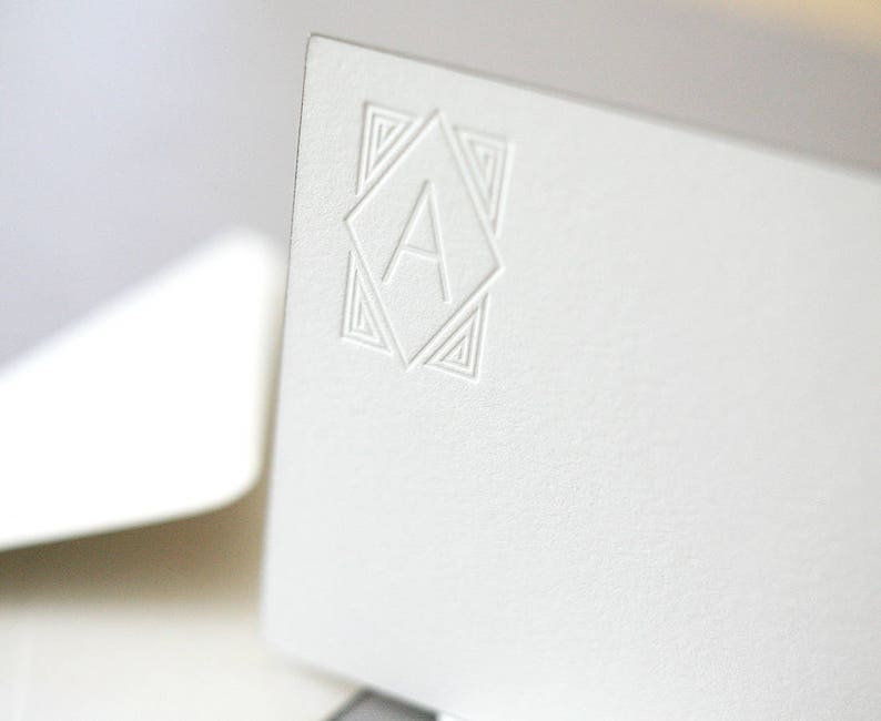 Letterpress Edge Painted Notecards Deco Monogram Custom Stationery, Personalized Stationery image 2