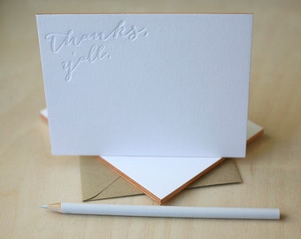 Letterpress Edge Painted Notecards - Thanks Y'All Southern Notes