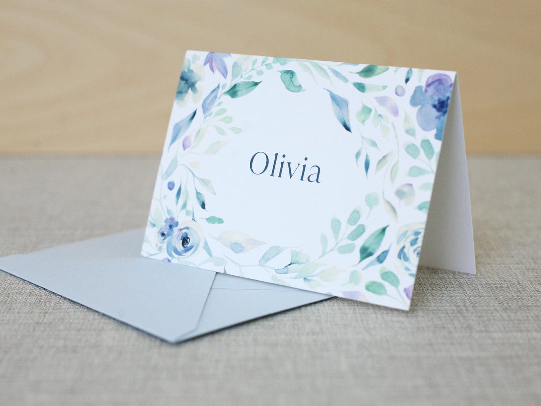 Blue Watercolor Floral Personalized Stationery, Custom Notecard Set ...