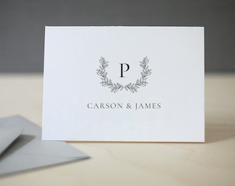 Carson Monogram Letterpress Notecards - Notas de agradecimiento con monograma, papelería tipográfica personalizada, notas de agradecimiento de boda