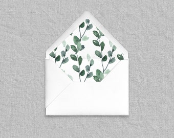 Eucalyptus Branch Envelope Liners - Add-On for Custom Stationery, Watercolor Botanical Envelope Liners