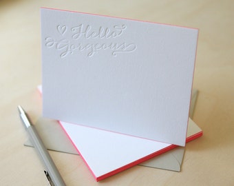 Letterpress Edge Painted Notecards - Hello Gorgeous Notes