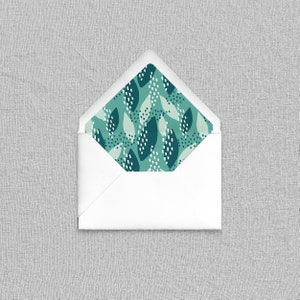 Lagoon Leaves Envelope Liners - Add-On for Custom Stationery, Modern Whimsical Envelope Liners