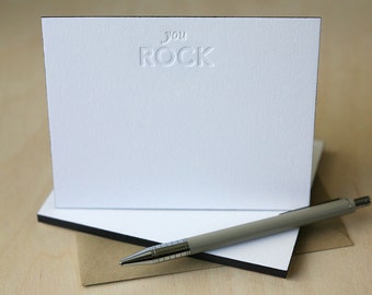 Letterpress Edge Painted Notecards - You Rock Notes