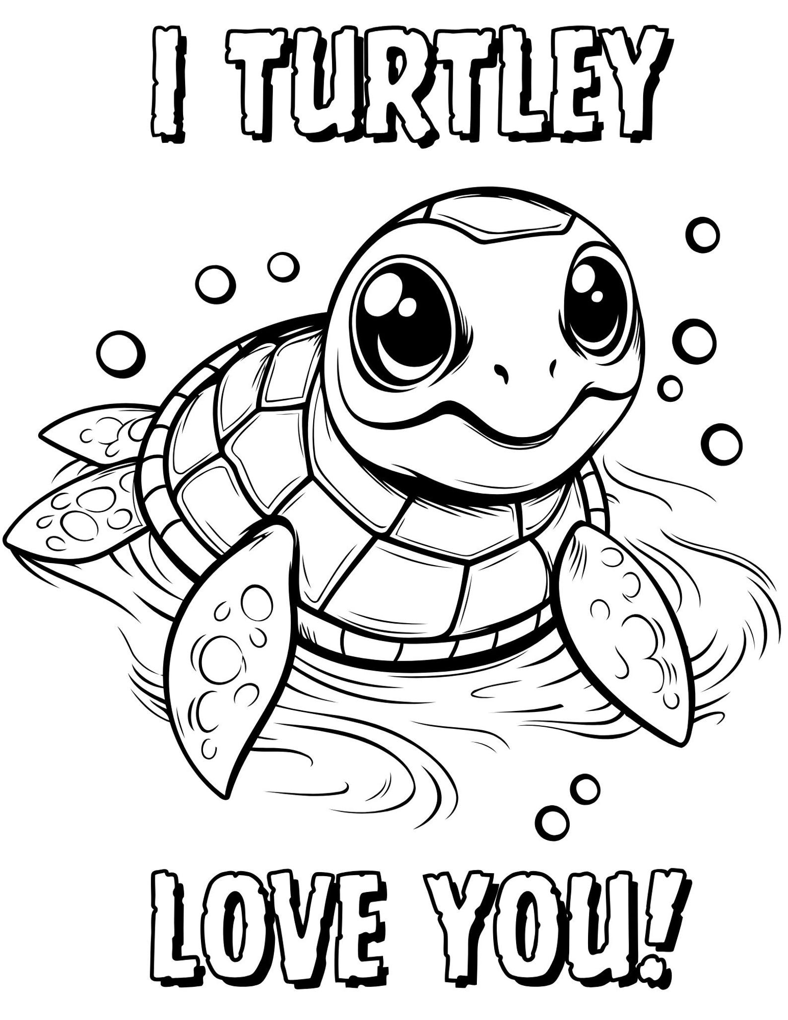 Printable Turtle Valentine Coloring Pages for Kids - Etsy
