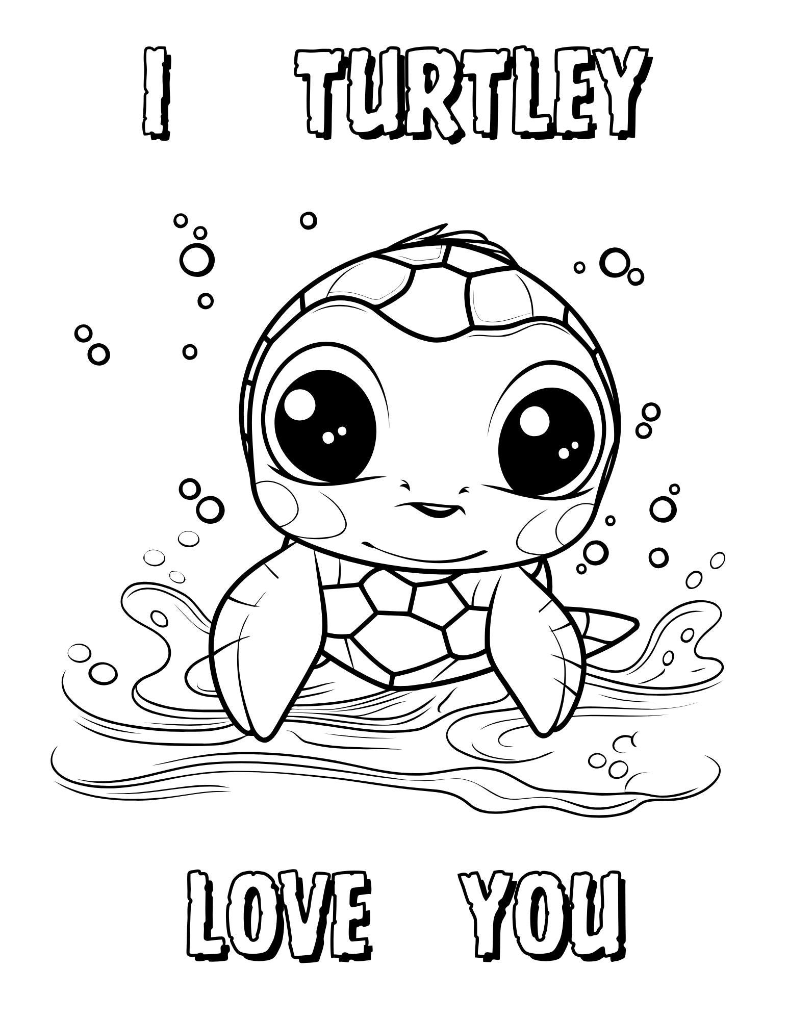 Printable Turtle Valentine Coloring Pages for Kids - Etsy