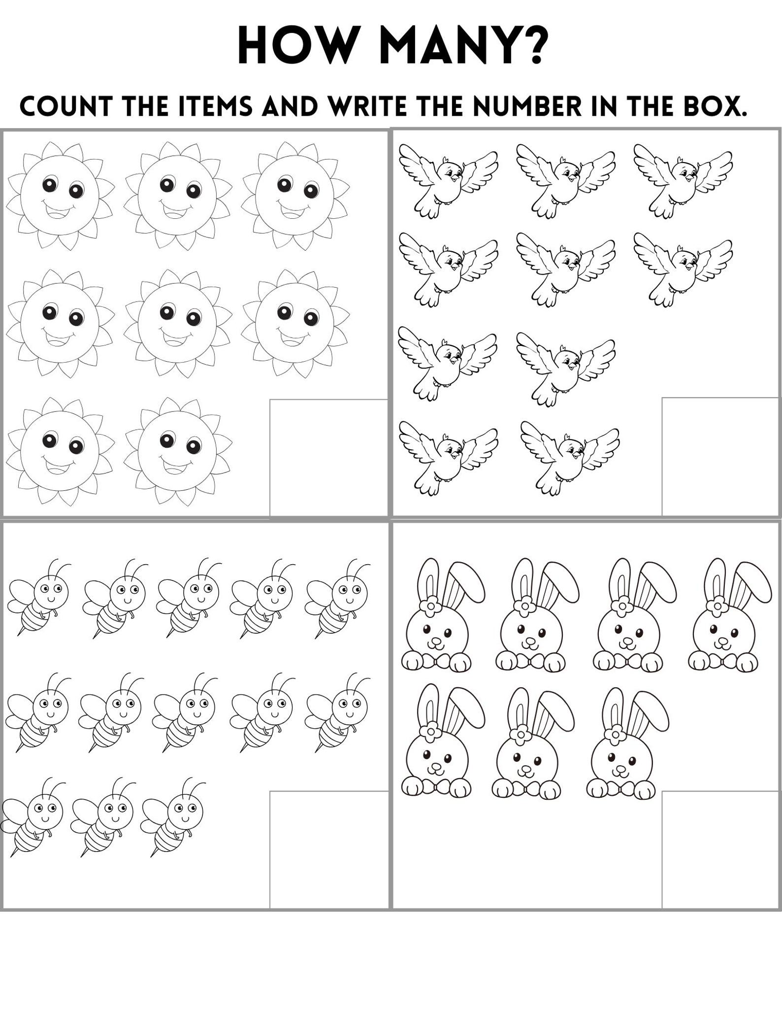 10 Printable Spring Coloring and Counting Activity Pages for Kids. - Etsy