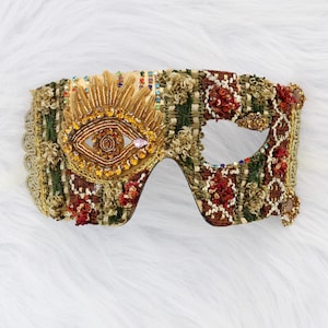 Gold Masquerade Mask: Yellow diamond pink tear eye decoration, Venetian Mardi Gras Mask