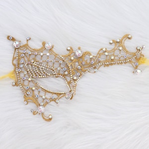 Rhinestone Masquerade Mask: Gold Venetian Mardi Gras Mask