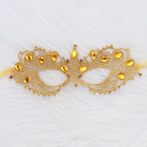 Rhinestone Masquerade Mask: Gold Venetian Mardi Gras Mask
