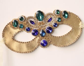Gold Masquerade Mask with Rhinestone • Venetian Mask • Vintage Style • Suitable for Party • MM179