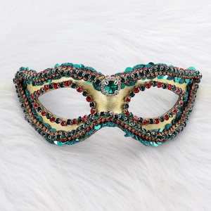 Gold & Green Masquerade Mask: Venetian Mardi Gras Party Mask