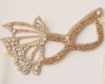 Gold Masquerade Mask with Rhinestone • Venetian Mask • Vintage Style • Suitable for Party • MM176