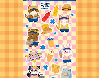 Fast Food Pals Sticker Sheet | Coco Burger Matte Vinyl Kawaii Stickers