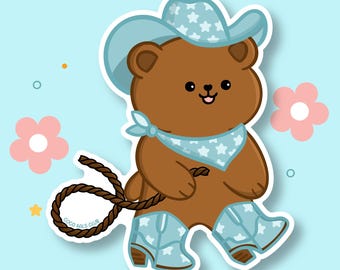 Kawaii Cowboy Bear Vinyl Sticker | Waterproof Laptop Decal