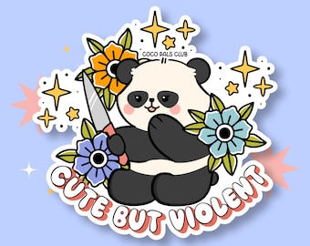 Floral Kawaii Panda Knife Vinyl Sticker | Waterproof Laptop Decal