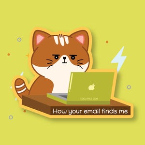 Autocollant en vinyle avec chat et e-mail professionnel | autocollant imperméable et résistant aux intempéries | autocollant kawaii | bouteille d'eau, autocollant pour ordinateur portable | Club Coco