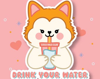 Dog Water Reminder Vinyl Sticker | Waterproof Laptop, Water Bottle Decal