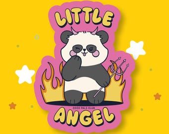 Little Angel/Devil Panda Vinyl Sticker | Water Resistant Laptop, Water Bottle Decal