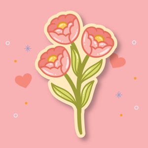 Autocollant en vinyle fleur kawaii rose | autocollant imperméable et résistant aux intempéries | autocollant kawaii | bouteille d'eau, autocollant pour ordinateur portable | Club Coco