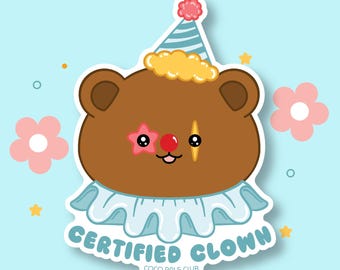 Clown Bear Vinyl Sticker | Waterproof Kawaii Decal