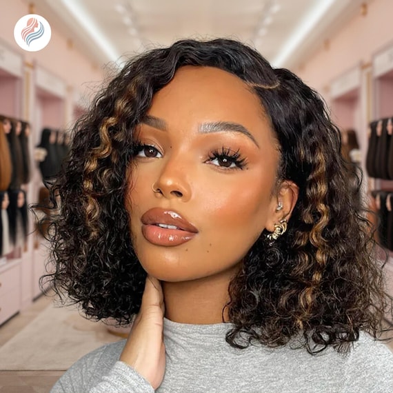Short Curly Blonde Highlight Wig: Glueless HD Lace Human  display picture 1