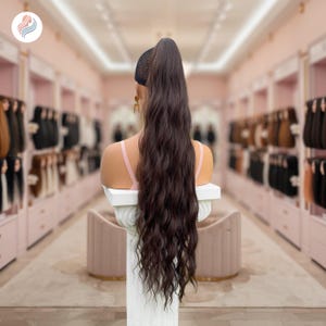 32インチ クロークリップ ウォーターウェーブ ポニーテール | ダークブラウン | 女性用ソフトルック ウェーブ 合成ヘアピース、ウィッグ ヘア ロング エクステンション、超高品質ウィッグ