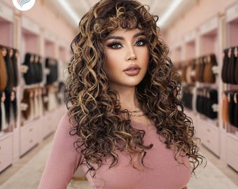 Perruque Femme Synthétique Noire Longue Bouclée/crépue - Avec Cadeau - Neuf Sans étiquettes