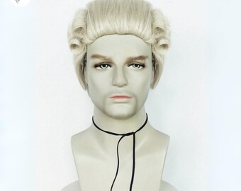Founding Fathers Costume Colonial Judge Wig With Glasses - 18th Century Costume (Beige) Male Wigs