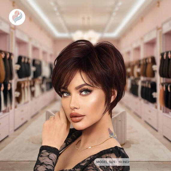 Short Pixie Cut Wig with Bangs Synthetic Layered Hair for Daily Cosplay Heat Amazon.com : Creamily Short Brown Pixie Cut Wigs with Bangs  main image 4