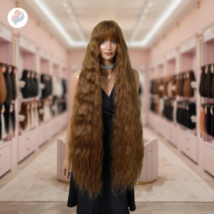 45インチのルーズウェーブウィッグ、前髪付き – 女性用耐熱人工毛ウィッグ、ナチュラルな見た目、コスプレ、パーティー、普段使いに最適