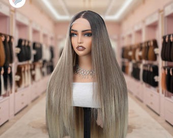 人毛　ロング　ストレート　ウィッグ 　ブラウン　レースフロント 26インチ ダークブラウン ストレート 13x4 レースフロントウィッグ