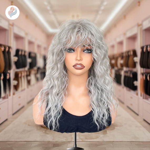 Medium Length Wavy Grey/Silver Heat Resistant Wig Amazon.com : TISHINING Grey Wigs for White Women Medium  main image 3