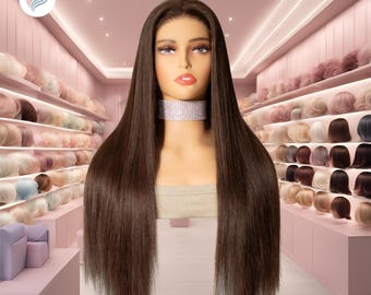 Virgin Human Hair Wig: Chocolate Brown, Glueless HD Lace, 180% Density