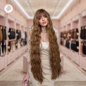45-Inch Mocha Brown Loose Wave Wig with Bangs: Heat-Resistant Synthetic Hair