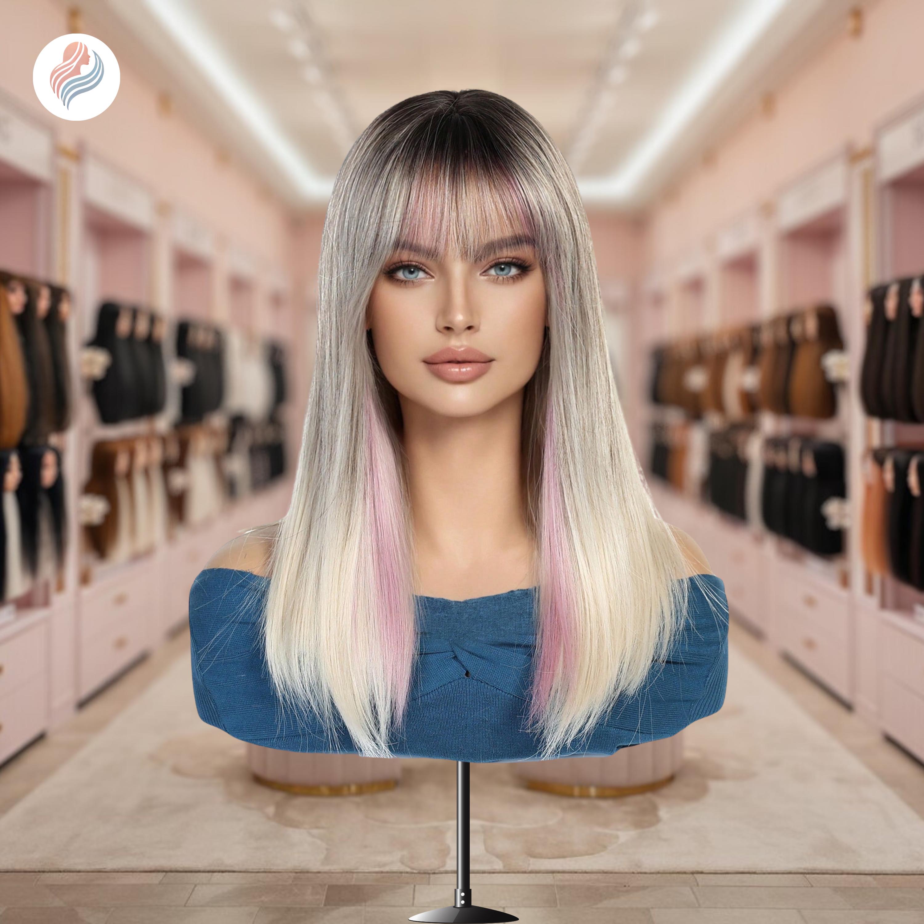 Tri Color Color Wig Multicolor Straight Wig With Bangs: Heat-resistant Synthetic Hair - Etsy