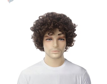 Men's Brown Short Curly Afro Wig – Heat-Resistant Synthetic Hair, Natural Kinky Texture, Comfortable Rose Net Cap, Daily & Cosplay Wig