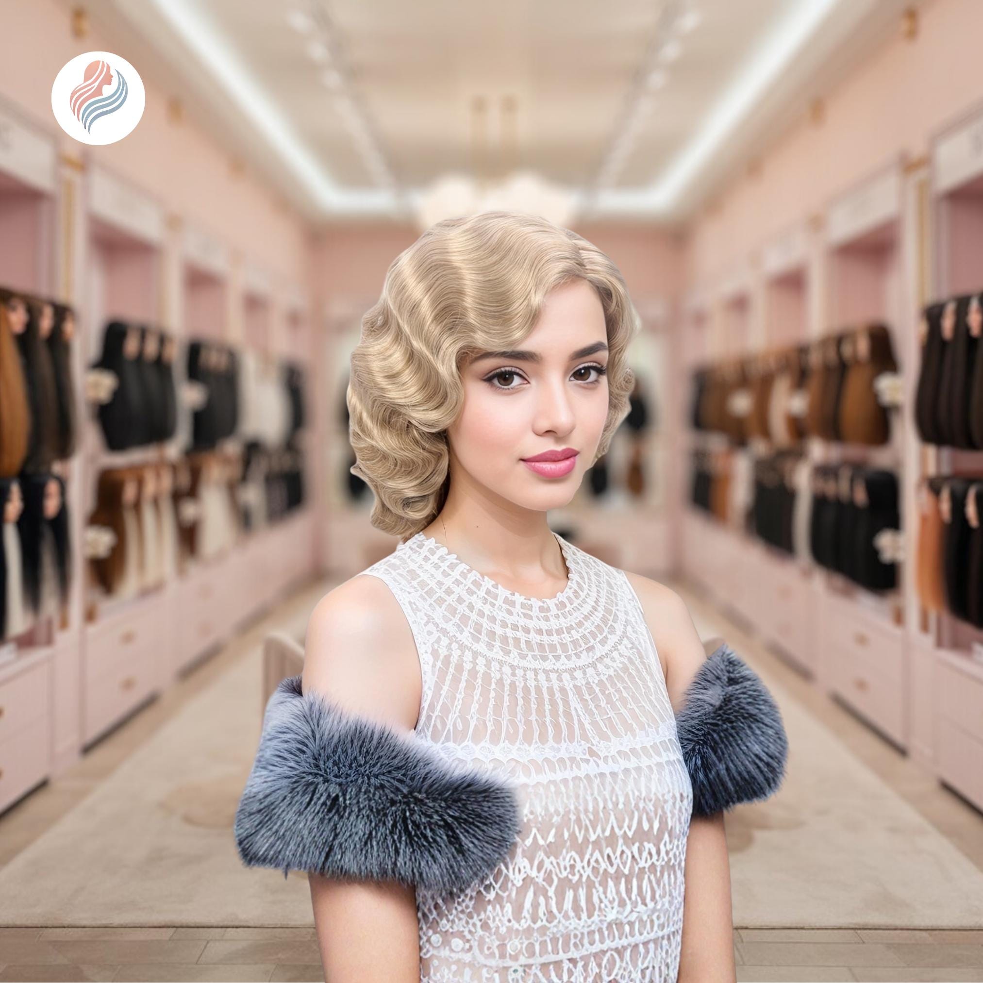 1920s Blonde Finger Wave Wig – Retro Platinum Curly  display picture 1