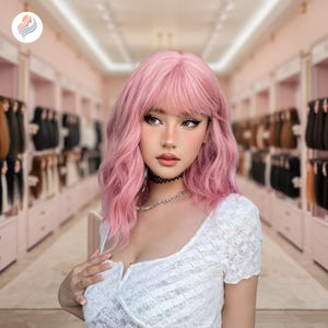 Ombre Pink Bob Wig with Bangs: Heat-Resistant Cosplay Wig