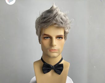 Men’s Short Grey Synthetic Wig – Natural Straight Hair Heat-Resistant Wig for Daily Wear or Costume Party